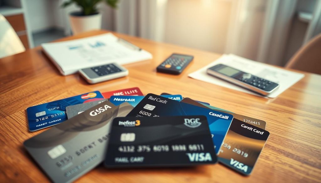 A visually engaging composition featuring an array of unsecured credit cards aimed at individuals with bad credit. In the foreground, display several credit cards with distinct designs, emphasizing variety in colors and logos, alongside typical financial symbols like dollar signs and interest rate icons. The middle ground includes a polished wooden table with a calculator, financial documents, and a smartphone, suggesting an environment of financial planning. The background features a softly blurred office setting, with warm, inviting lighting illuminating the scene to create a sense of optimism. Use a slight overhead angle to capture the details of the cards and surrounding objects, fostering a professional yet approachable atmosphere. The overall mood should convey a sense of hope and opportunity for financial improvement. A visually engaging composition featuring an array of unsecured credit cards aimed at individuals with bad credit. In the foreground, display several credit cards with distinct designs, emphasizing variety in colors and logos, alongside typical financial symbols like dollar signs and interest rate icons. The middle ground includes a polished wooden table with a calculator, financial documents, and a smartphone, suggesting an environment of financial planning. The background features a softly blurred office setting, with warm, inviting lighting illuminating the scene to create a sense of optimism. Use a slight overhead angle to capture the details of the cards and surrounding objects, fostering a professional yet approachable atmosphere. The overall mood should convey a sense of hope and opportunity for financial improvement.